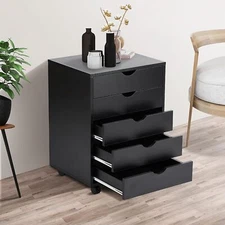 Black 5 Drawer Dresser Chest Mobile Storage Cabinet Display Organizer with Wheel