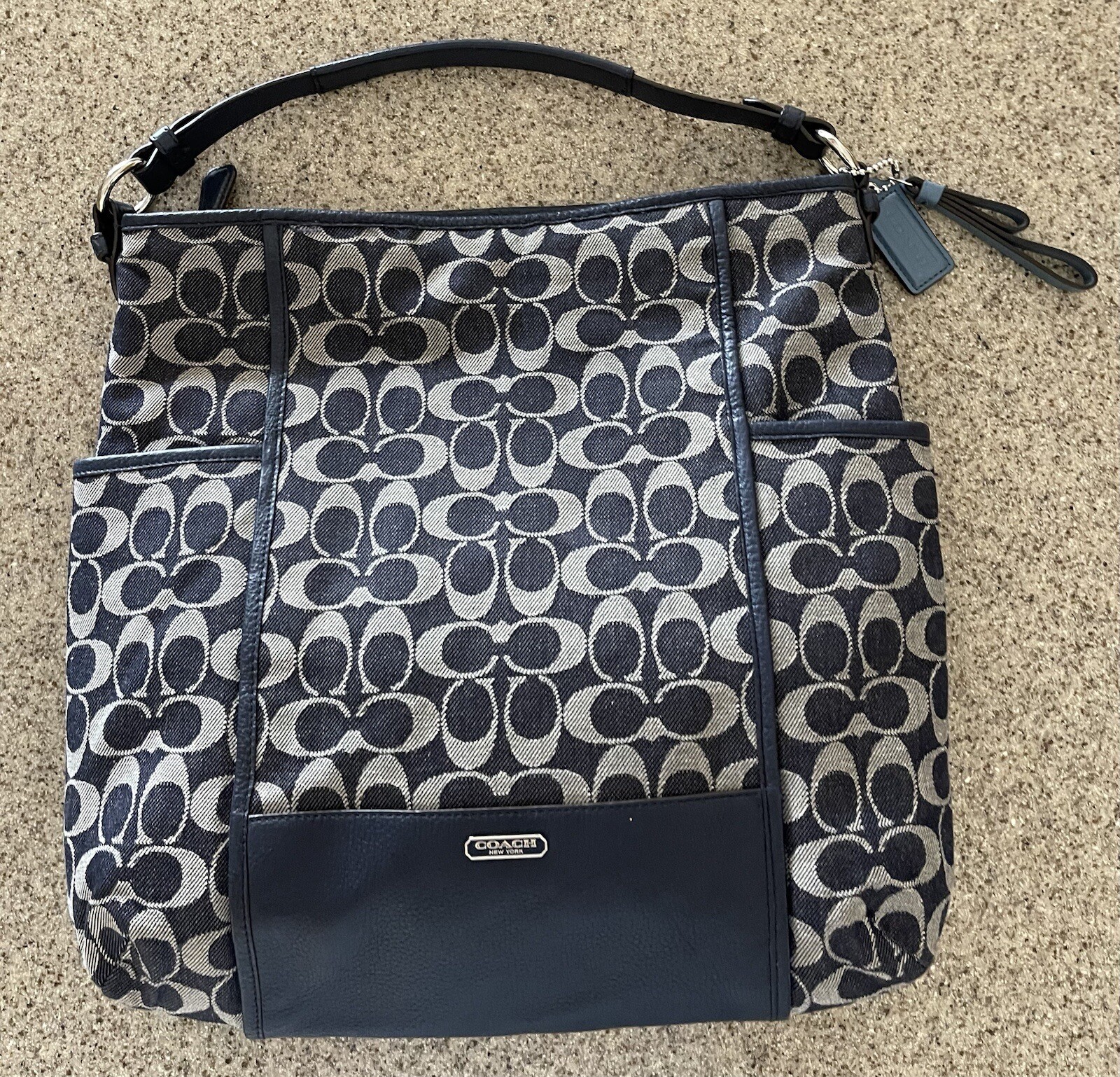 Coach Navy Denim Signature Hobo Convertible Handbag F… Gem