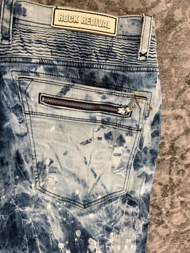 Rock Revival Moto Men's Distressed Denim Biker Jeans "Daviday" Blue Size 38 - Image 4 of 4