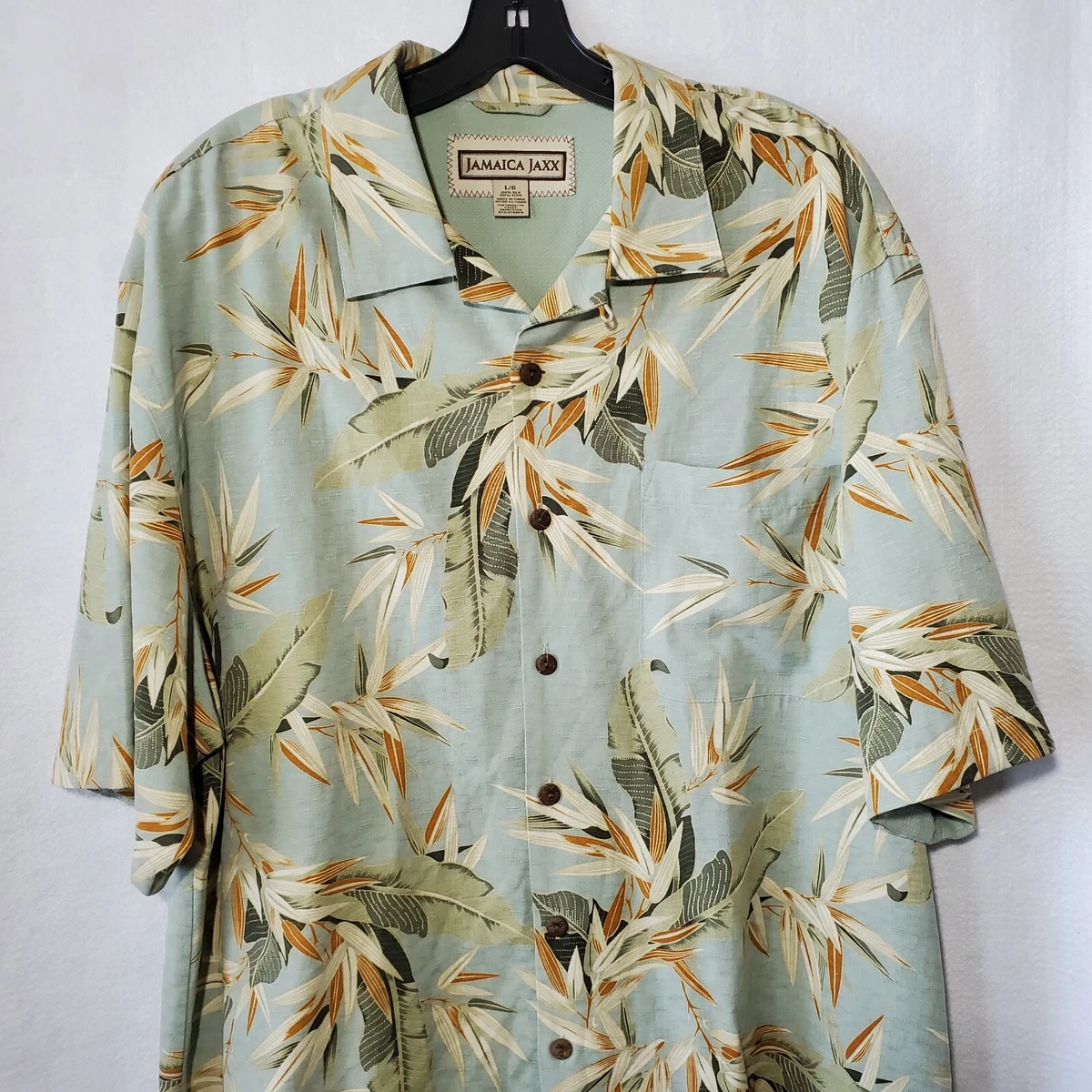 Jamaica Jaxx Mens 100% Silk Hawaiian Shirt Classic Button Up Large