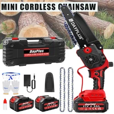8" Cordless Chainsaw Electric One-Hand Saw Wood Pruning Cutter Battery Charge