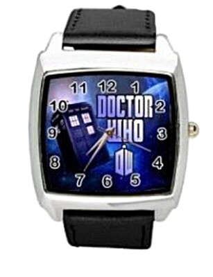 Doctor Who Tardis Logo Black Leather Band Wrist Watch