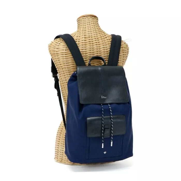 Sac à dos Dior Bee Motion nylon cuir 1MOBA062XVO cordon bleu marine noir