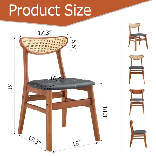Stylish and durable solid wood dining chairs,curved back,PU cushion,set of 2 - Picture 14 of 24