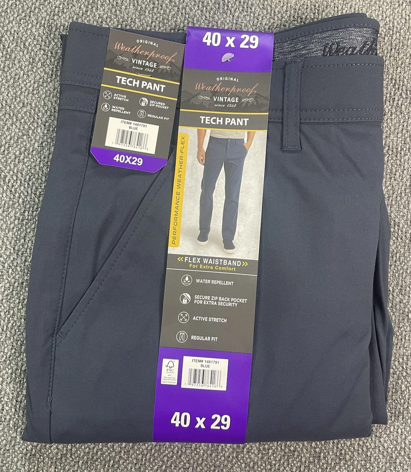 Weatherproof Vintage Men's Excursion Tech Pant BLUE 40x29 NWT