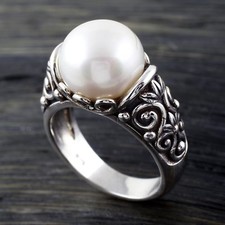 925 Sterling Silver Fancy Swirl Design Freshwater Pearl Ring Size 5-9