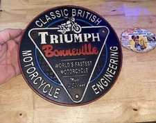 Triumph Motorcycles Sign Plaque Cast Iron Bonneville British Engineering Wall UK