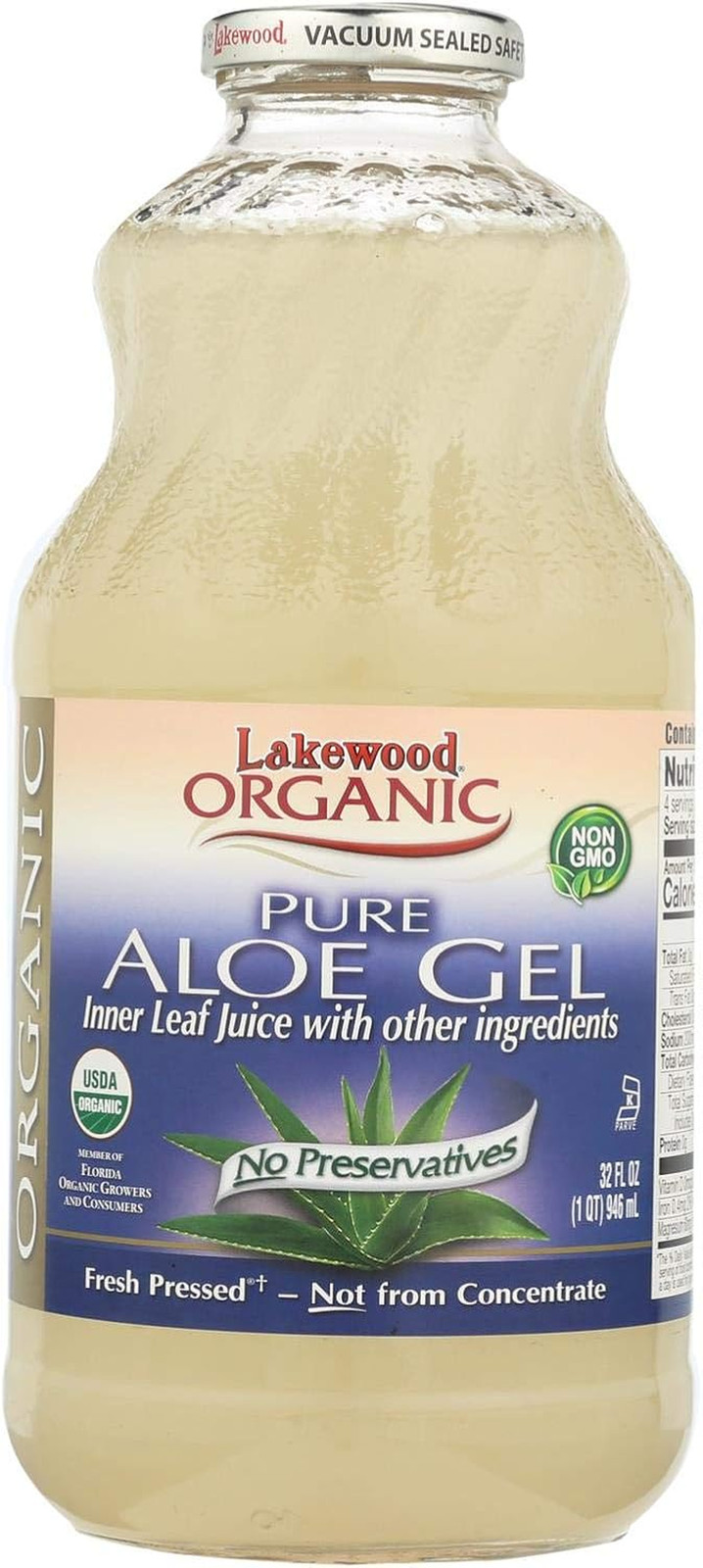 Органический гель алоэ вера Lakewood Organic с лимонным соком - 32 унции - USDA Organic - Глютен