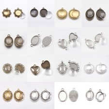 10 Sets Tibetan Style Alloy Pendant Glass Cabochon Settings For Jewelry Making