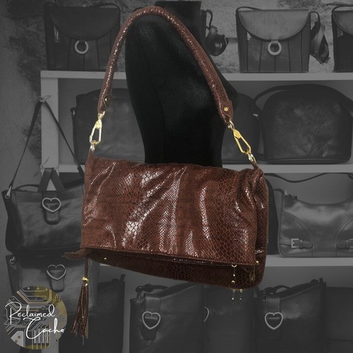 JM Collection brauner Schlangendruck übergroße Cabrio-Handtasche Schultertasche Tragetasche