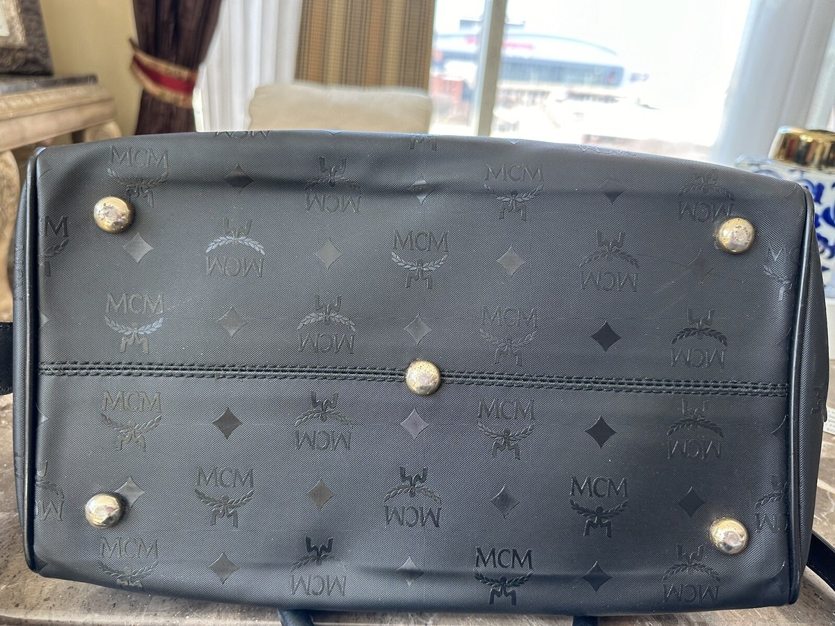 Vintage MCM Logo Black Canvas Leather Vesitos Boston Handbag Vintage MCM Logo Black Canvas Leather Vesitos Boston Handbag