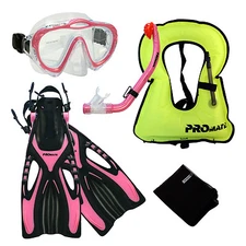 Junior Snorkel Vest Snorkeling Diving Mask Snorkel Fins Youth Child Kid Gear Set