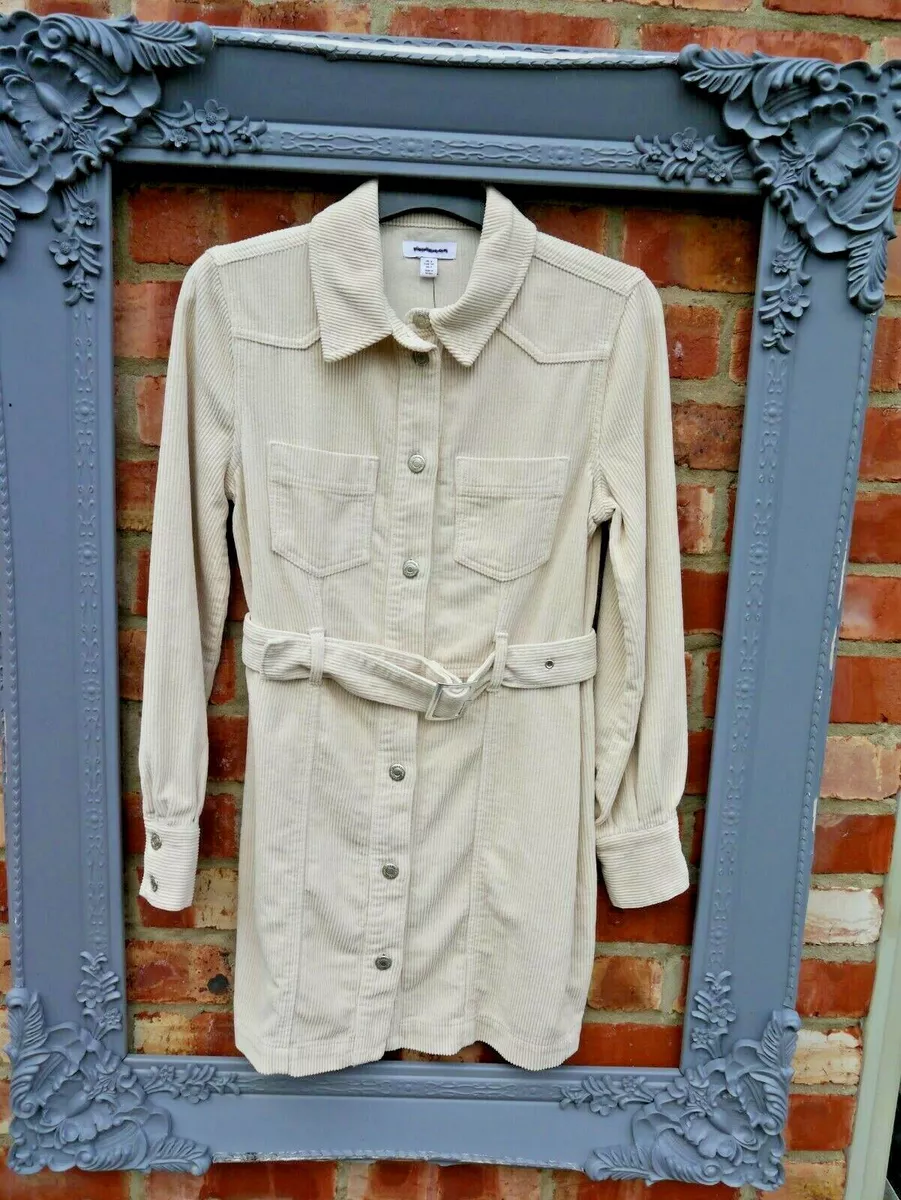 Bnwt New Topshop Ercu beige cord corduroy belted shirt dress size