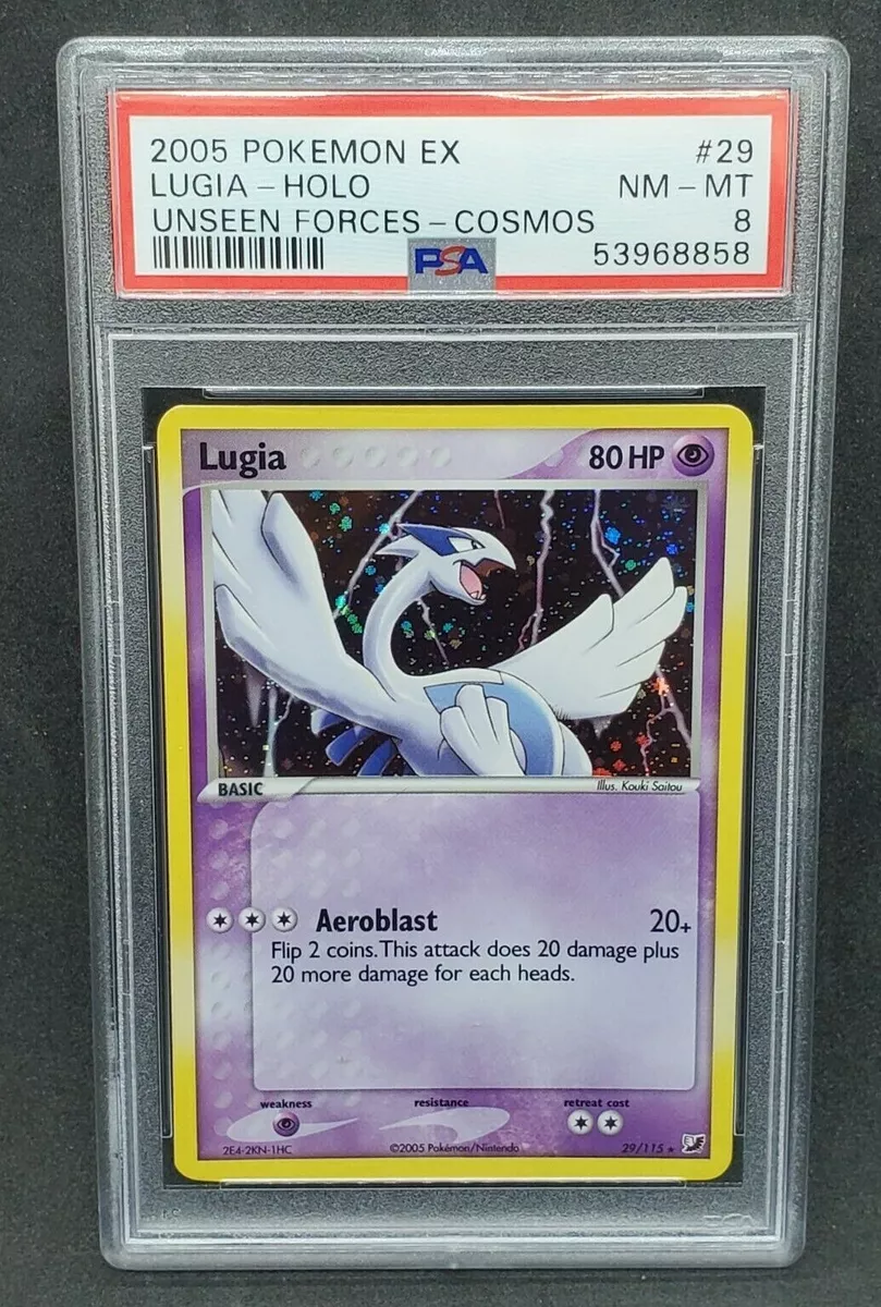 Pokemon PSA 8 NM-MT Lugia 29/115 EX Unseen Forces Cosmos Holo Silvery Ocean  TD