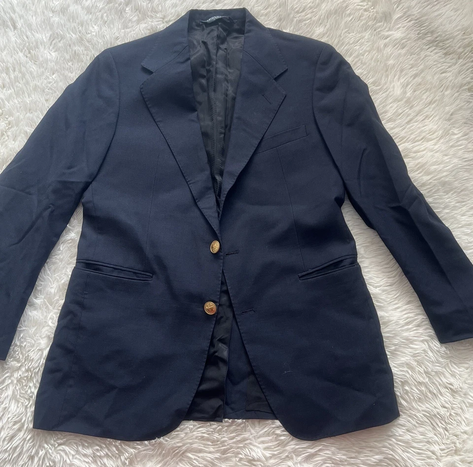 POLO RALPH LAUREN чисто Лана Virgen темно-синий редкая винтажное пальто блейзер мужчин размер 39R - Изображение 2 из 4