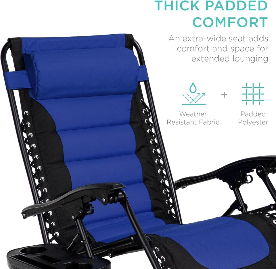 Oversized Padded Zero Gravity Chair, Folding Outdoor Patio Recliner, XL