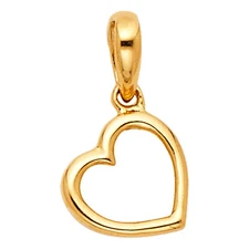 14K Yellow Gold Heart Charm Pendant For Necklace or Chain