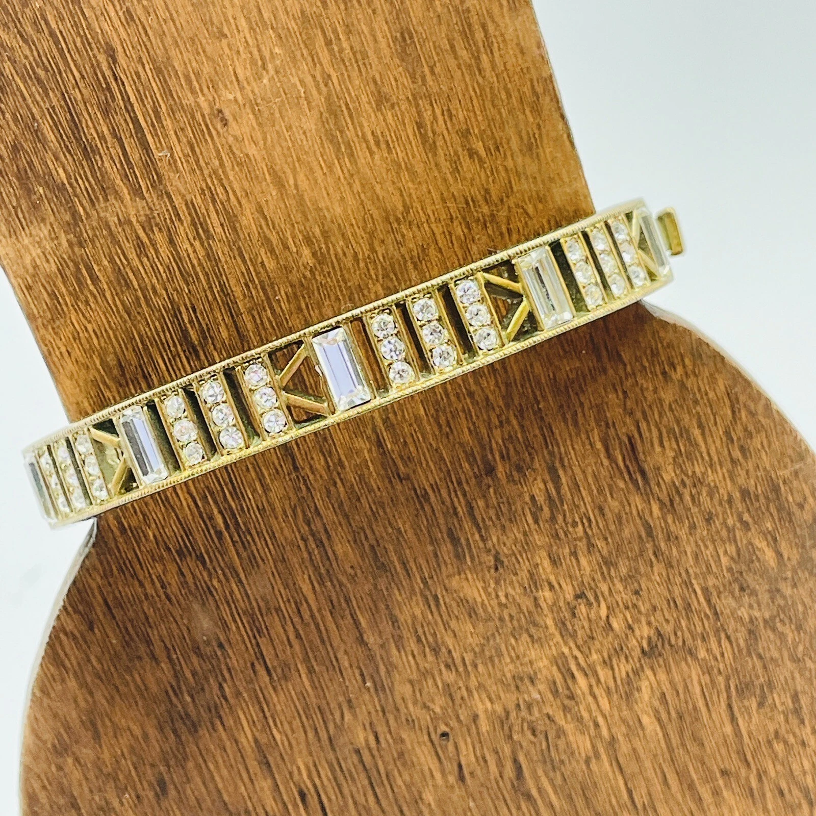 Vintage "Bracciale Braccialetto Cernierato Givenchy Firmato Tono Oro & Zirconia 6 3 4""