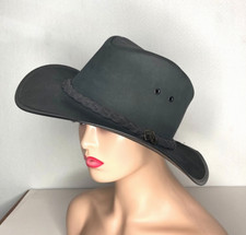 Australian Black Western Outback Leather Cowboy Hat Wide Brim Lg/XX Ozzie