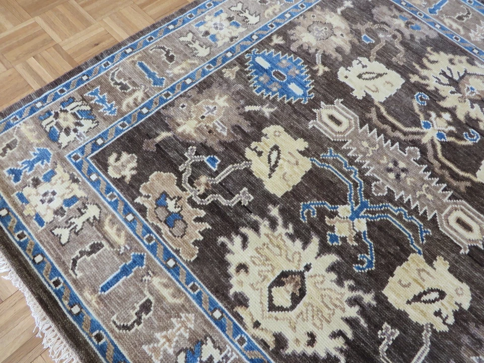 6 x 6 Square Hand Knotted Chocolate Brown Modern Oushak Oriental Rug G13106 - Image 4 of 4