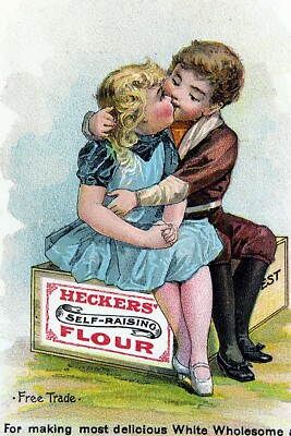 1880s Heckers Flour Victorian Trade Card Color Lithographed Croton Mills