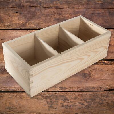 Rechteckiger schlichter offener Holzbehälter 3 Fächer Box /30 x 14 x 9,5 cm