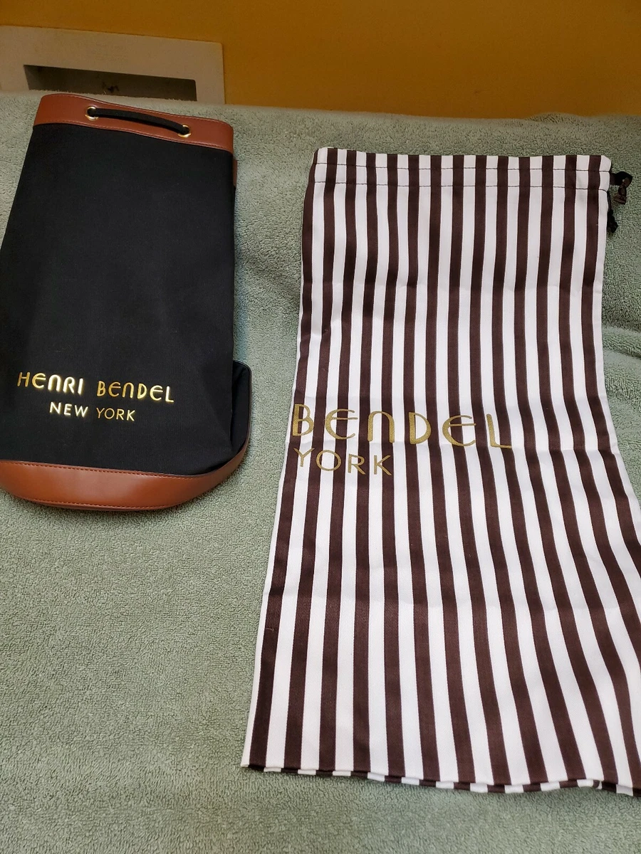 Henri Bendel New York Black Cotton Canvas Drawstring Bucket