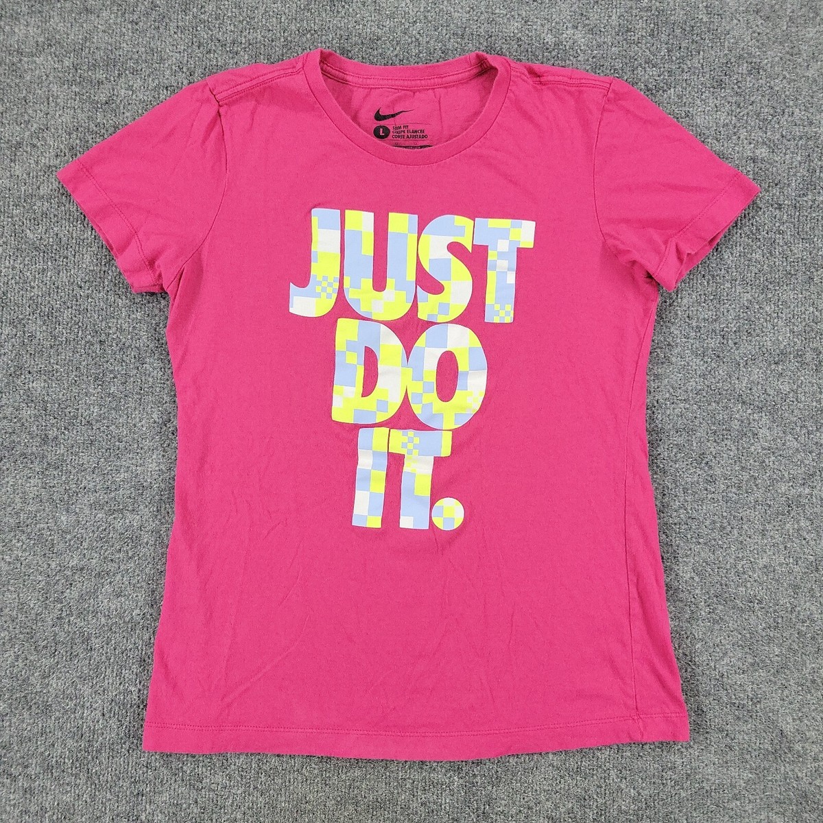 Nike Shirt Women's Large Pink Just Do It Graphic Tee Short Sleeve