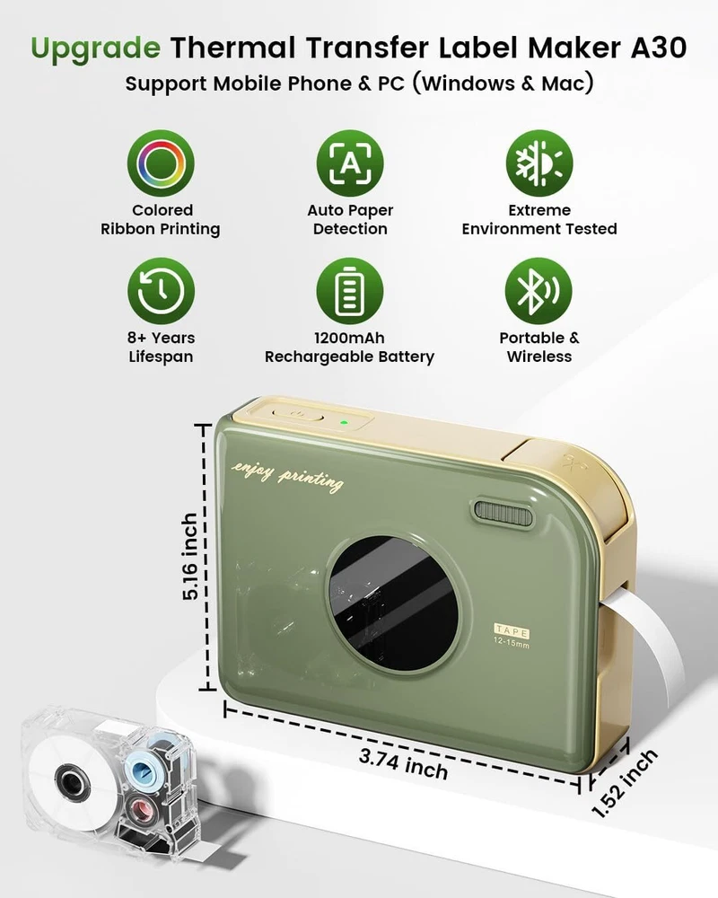 Bluetooth A30 Portable Thermal Label Printer for Wireless Sticker Printing