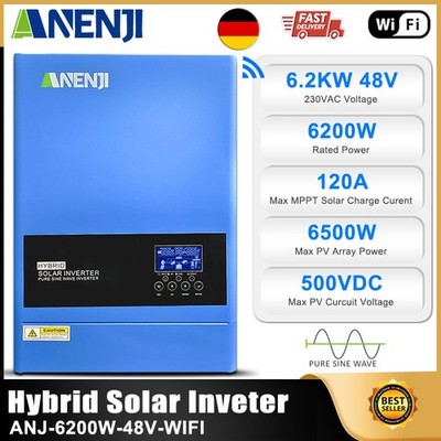 6200W Solar Hybrid Inverter On Off Grid MPPT 120A 220/230V 500VDC 48V WIFI 6.2KW