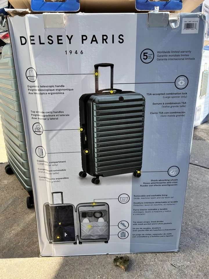 Juego de maletas de equipaje rígidas con borde de helio Delsey de 2 piezas VERDES bolsas cheque de mano Foto 4 de 4