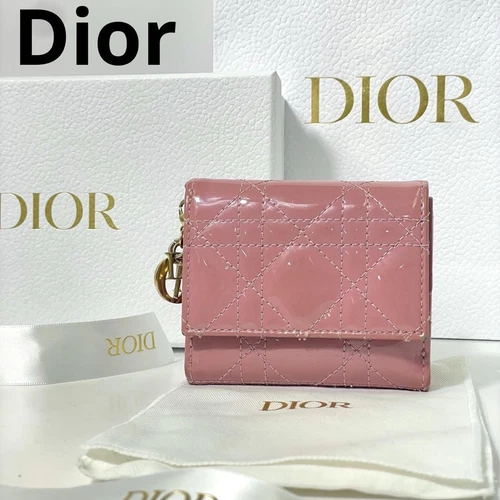 Portefeuille Dior tri pli cannage lotus émail femme rose du Japon RA