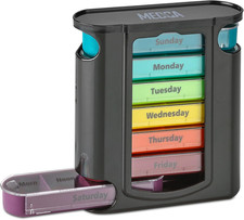 Weekly Pill Organizer, 1 Dispenser, 7 Stackable Compartments Four Times-A-Day -