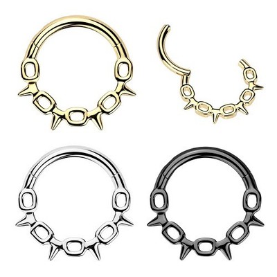 Septum Piercing Clicker Segment Ohr Daith Helix Rook Ring Spike Kette mit Spitze