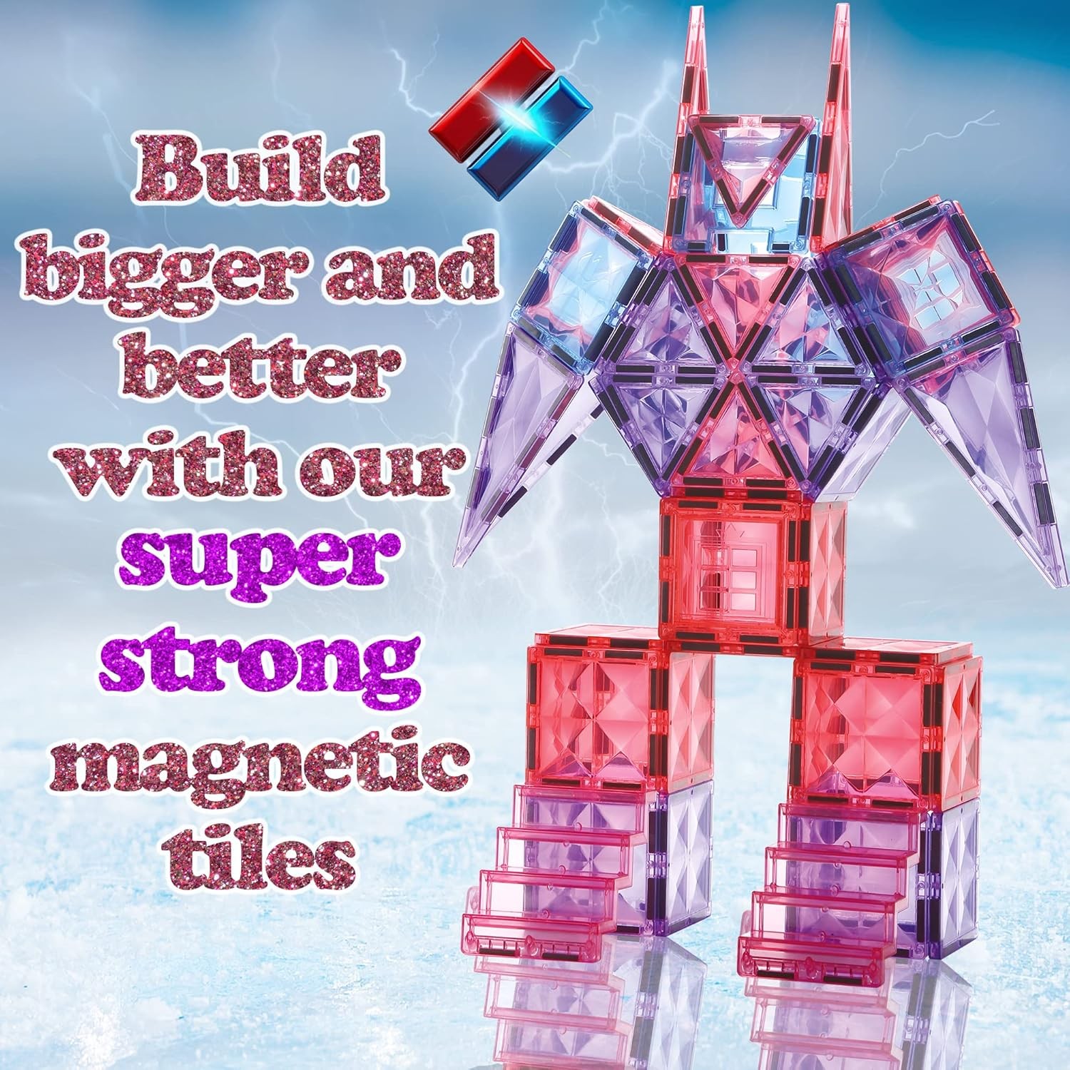 Little Pi 104pcs Frozen Princess Castle Magnetic Tiles Building Blocks - Pink 