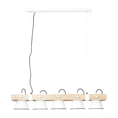 Pendelleuchte Deckenlampe Esstisch Licht Plow Weiß/Holz 95cm max. 5 x 10W E27 - Bild 1 von 4