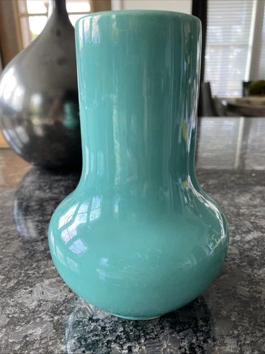 Vintage Bauer Pottery Turquoise Stove Pipe Shaped Vase 6 Inches Tall
