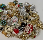 Lot Vtg Costume Jewelry Single Earrings Clip On Craft Repurpose Rhinestone M