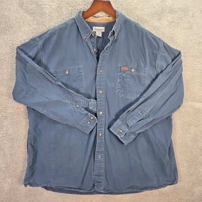 Carhartt Rugged Twill Work Shirt Mens 2XL Blue Heavy Cotton Button Down Workwear