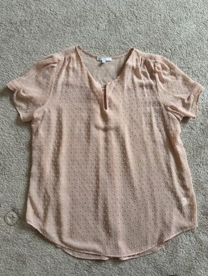 DR2 Blouse Women's XL Sheer V-Neck Short Sleeve Lightweight Top Light Peach
