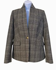 J Crew Regent Blazer Houndstooth Wool Blend Plaid Black White Check Jacket
