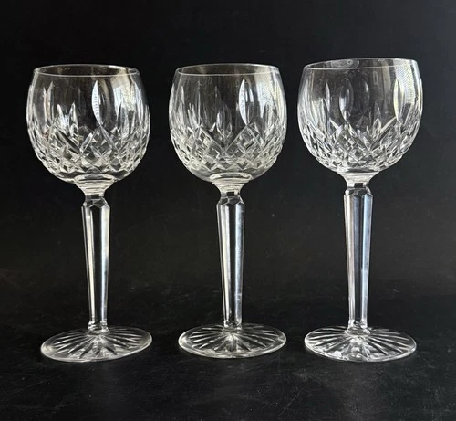 Set of 3 Vintage Waterford Lismore Hock Wine Glasses 7 1/2"