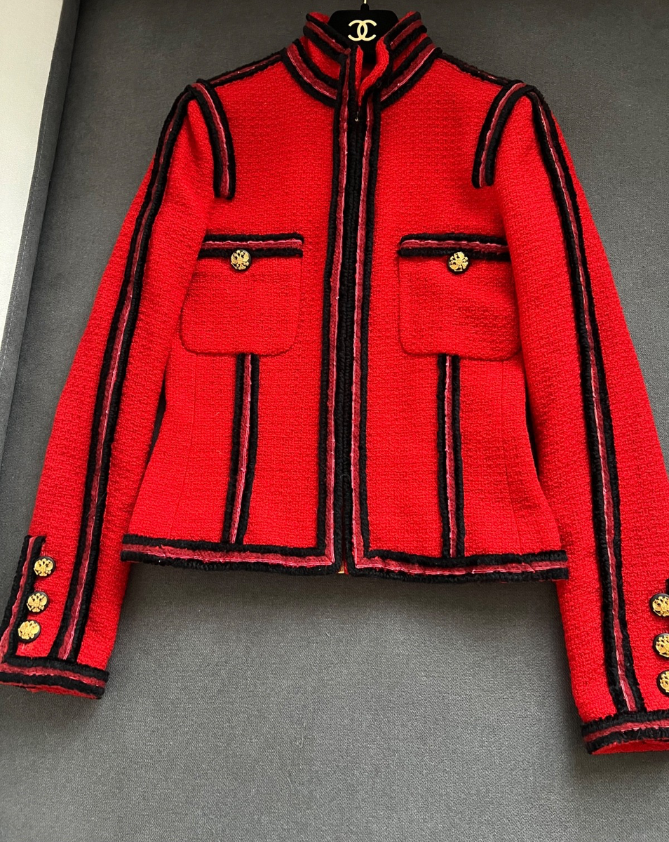 CHANEL 09A VINTAGE PARIS MOSCOW TWEED CC LOGO BUTTON JACKET FR36