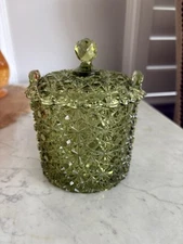 Fenton Daisy and Button Green Ice Bucket Covered Candy Dish with Lid EUC