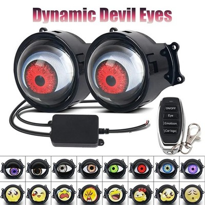 3D Cool Devil Eye Dynamic LED Car Headlight Universal Modified Eagle Eye Light