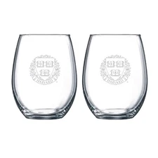 RFSJ Harvard University Etched Satin Frost Logo Wine or Beverage Glass Set of 2