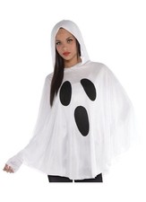 Ghost Poncho Adult Halloween Costume, One Size Fits All Poncho 