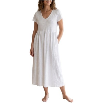 Petal + Pup White 100% Cotton Slub Midi Dress Short Sleeve Pockets Size Large