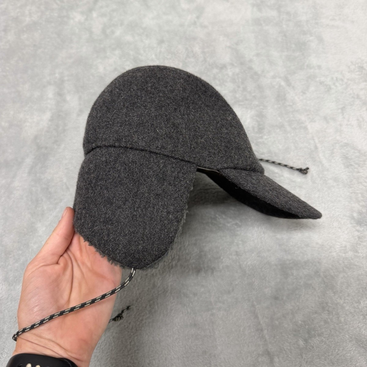 Patagonia Recycled Wool Ear Flap Cap Sherpa Cap Gray Outdoor Winter View 2