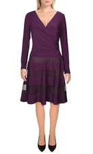 Ralph Lauren Dress Purple Mesh Inset A Line Size 12 XL Jersey Knit